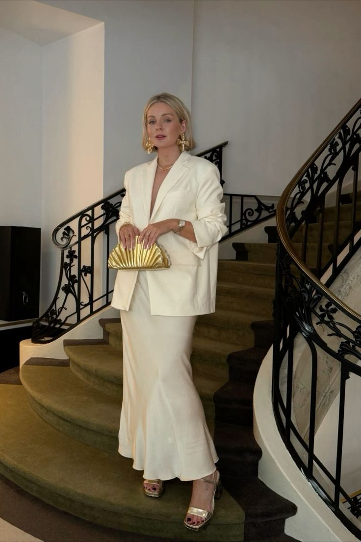 Oversized White Blazer with Satin Skirt